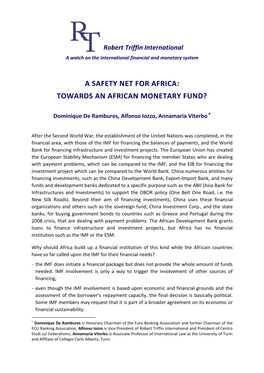 A Safety Net for Africa: Towards an African Monetary Fund?