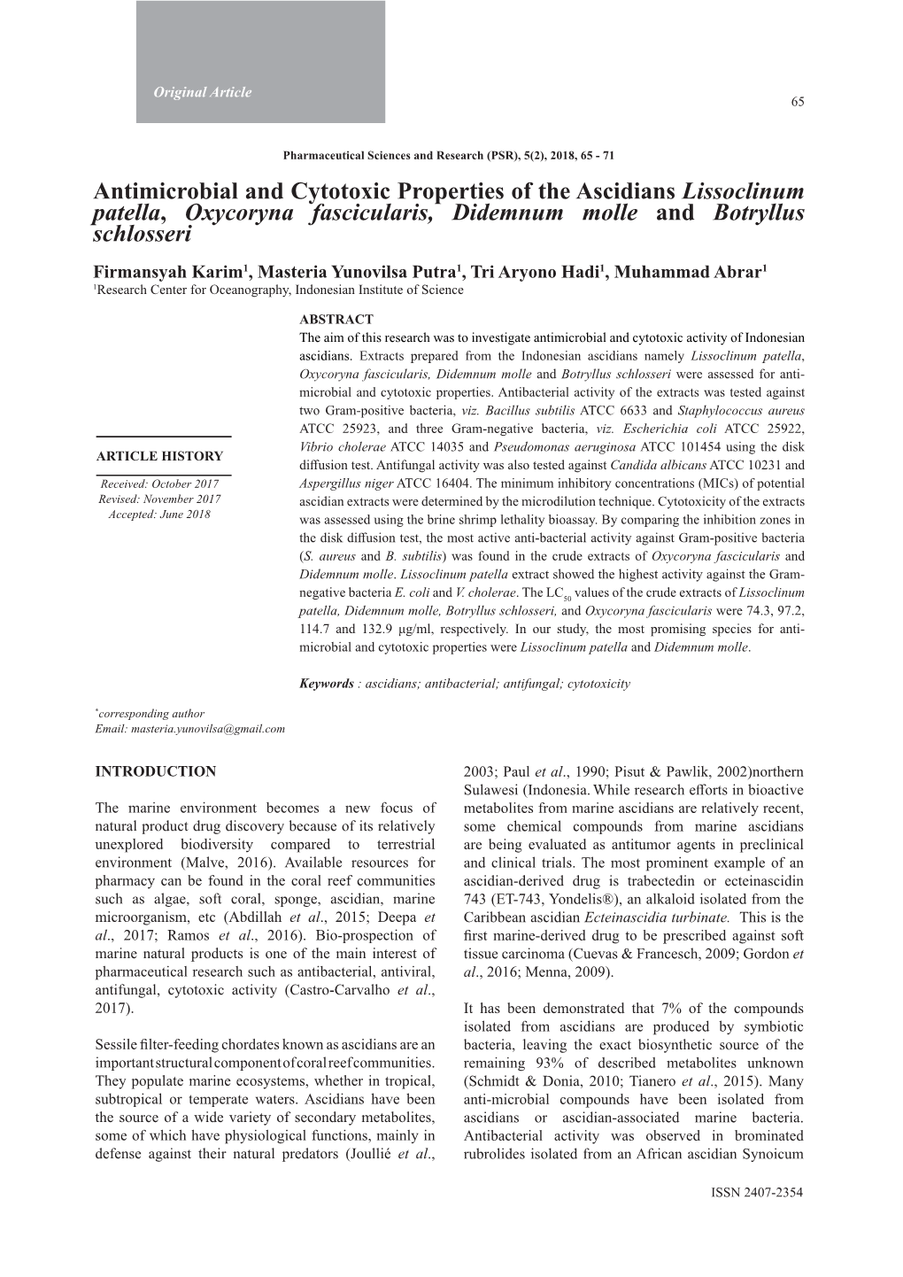 Antimicrobial and Cytotoxic Properties of the Ascidians Lissoclinum