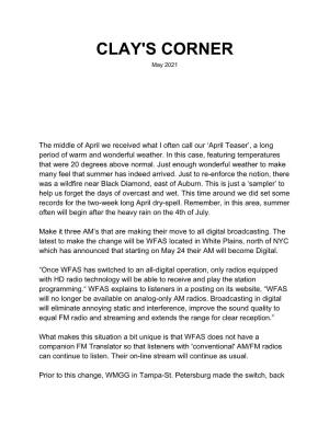 Clay's Corner for May 2021