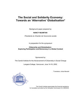 The Social and Solidarity Economy: Towards an ‘Alternative’ Globalisation*