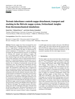 Tectonic Inheritance Controls Nappe Detachment, Transport and Stacking in the Helvetic Nappe System, Switzerland: Insights from Thermomechanical Simulations