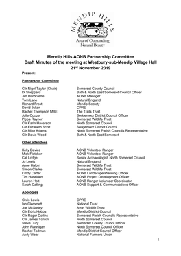 Mendip Hills AONB Partnership Committee Draft Minutes of the Meeting at Westbury-Sub-Mendip Village Hall 21St November 2019 Present