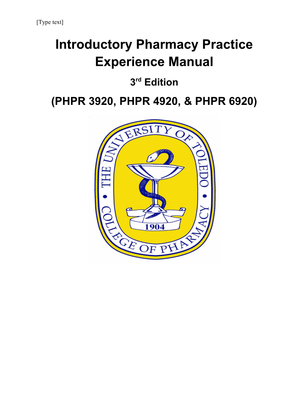 Introductory Pharmacy Practice Experience Manual