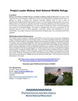 Project Leader Midway Atoll National Wildlife Refuge
