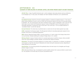 Appendix 10 Glossary of Terms Related to Venture Capital and Other Private Equity Or Debt Financing