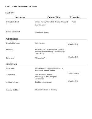 Instructor Course Title Cross-List