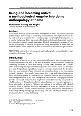 A Methodological Enquiry Into Doing Anthropology at Home