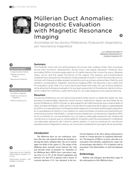 Müllerian Duct Anomalies: Diagnostic Evaluation with Magnetic Resonance Imaging Anomalías En Los Ductos Müllerianos: Evaluación Diagnóstica Por Resonancia Magnética