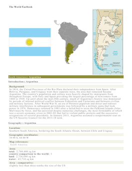 The World Factbook South America :: Argentina Introduction :: Argentina