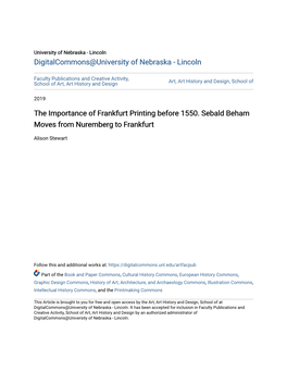 The Importance of Frankfurt Printing Before 1550. Sebald Beham Moves from Nuremberg to Frankfurt