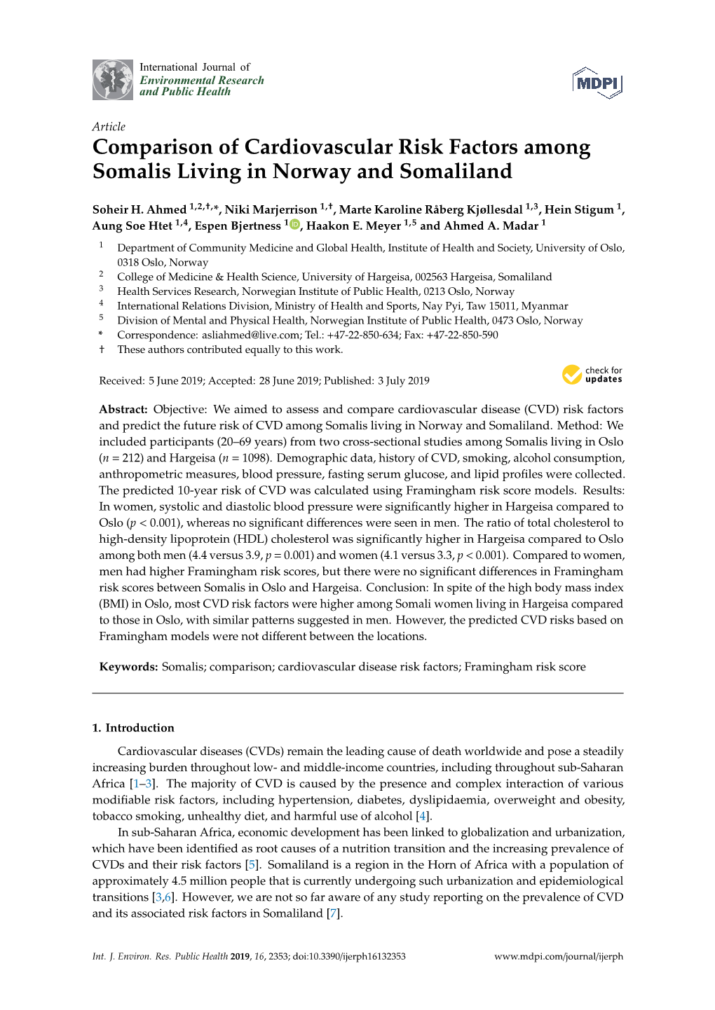 Comparison of Cardiovascular Risk Factors Among Somalis Living in Norway and Somaliland