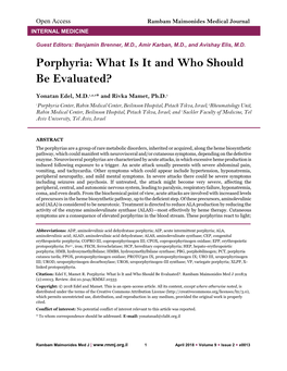 Porphyria: What Is It and Who Should Be Evaluated?