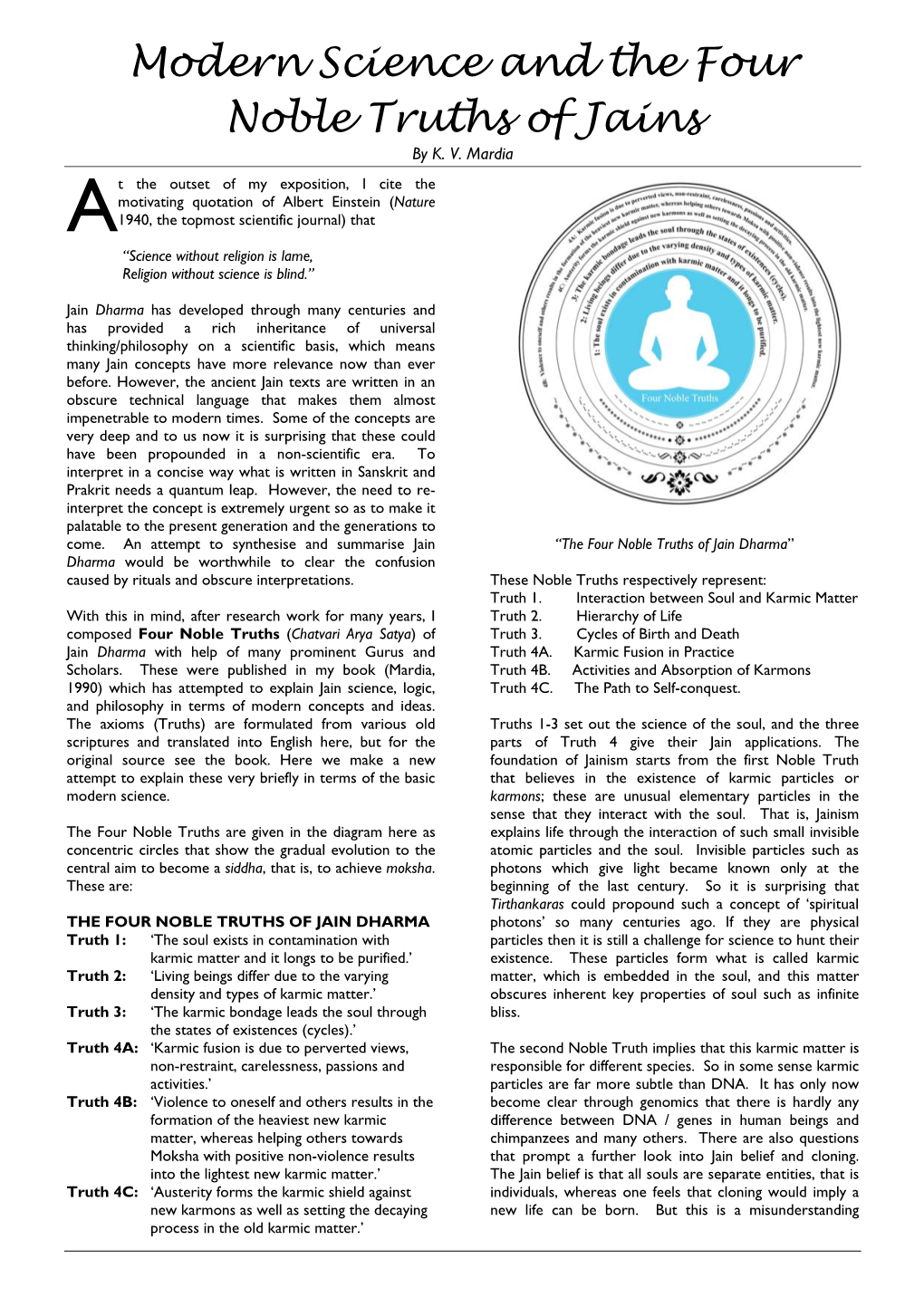 Modern Science and the Four Noble Truths of Jains by K