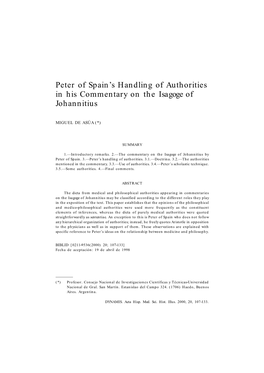 Peter of Spain's Handling of Authorities in His Commentary On