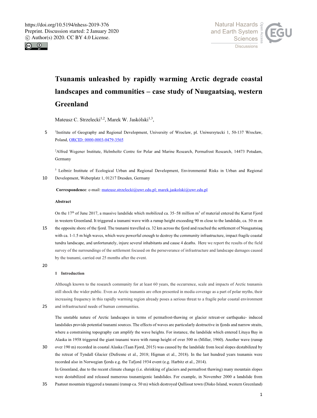 Tsunamis Unleashed by Rapidly Warming Arctic Degrade Coastal Landscapes and Communities – Case Study of Nuugaatsiaq, Western Greenland