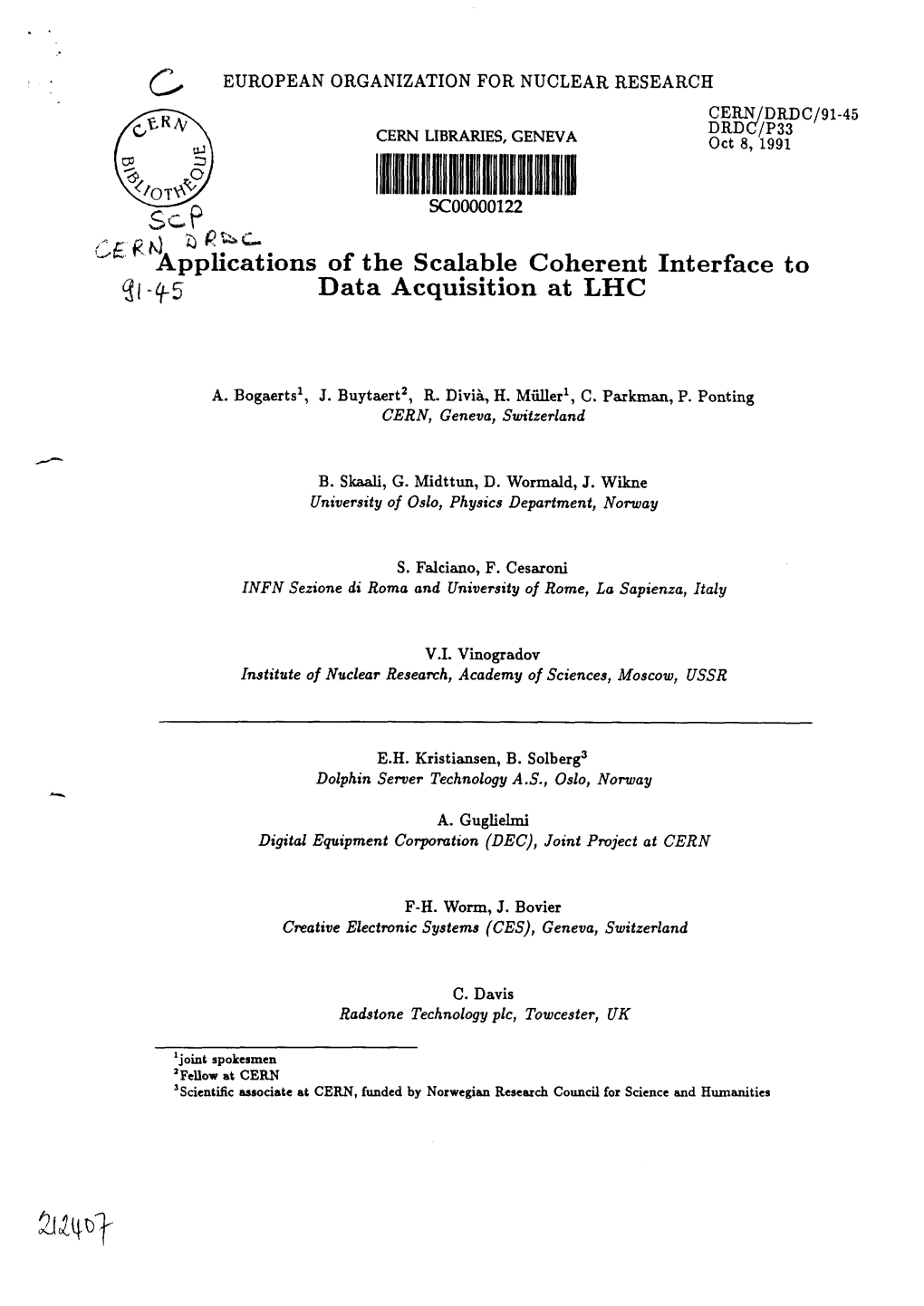 Applications of the Scalable Coherent Interface to Data Acquisition At