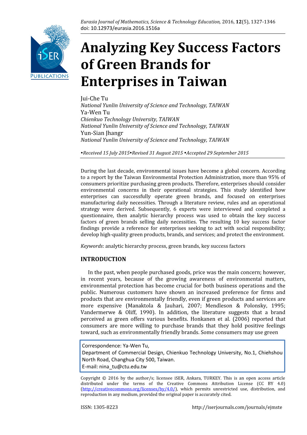 Analyzing Key Success Factors of Green Brands for Enterprises in Taiwan