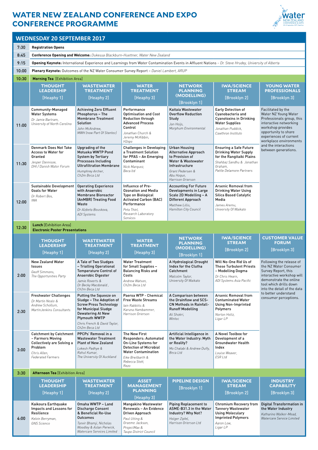 Water New Zealand Conference and Expo Conference Programme