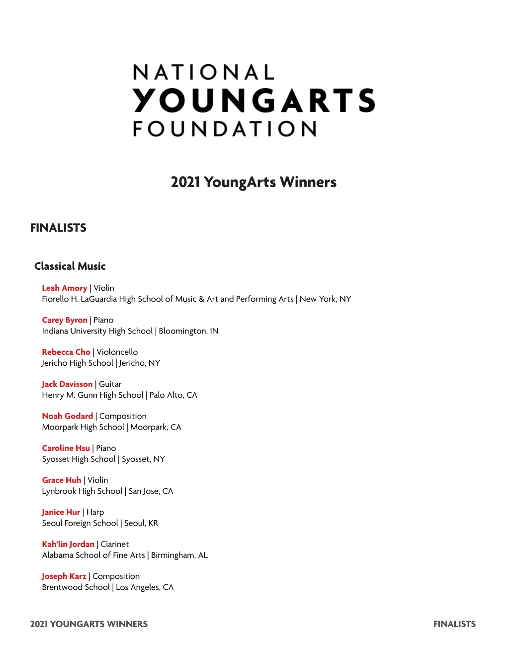 2021 Youngarts Winners