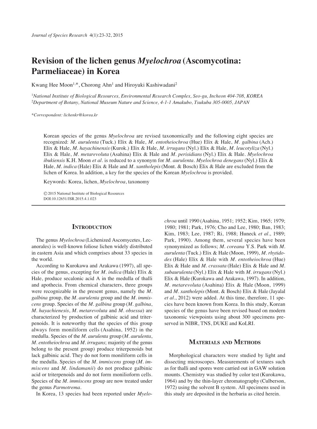 Revision of the Lichen Genus Myelochroa(Ascomycotina