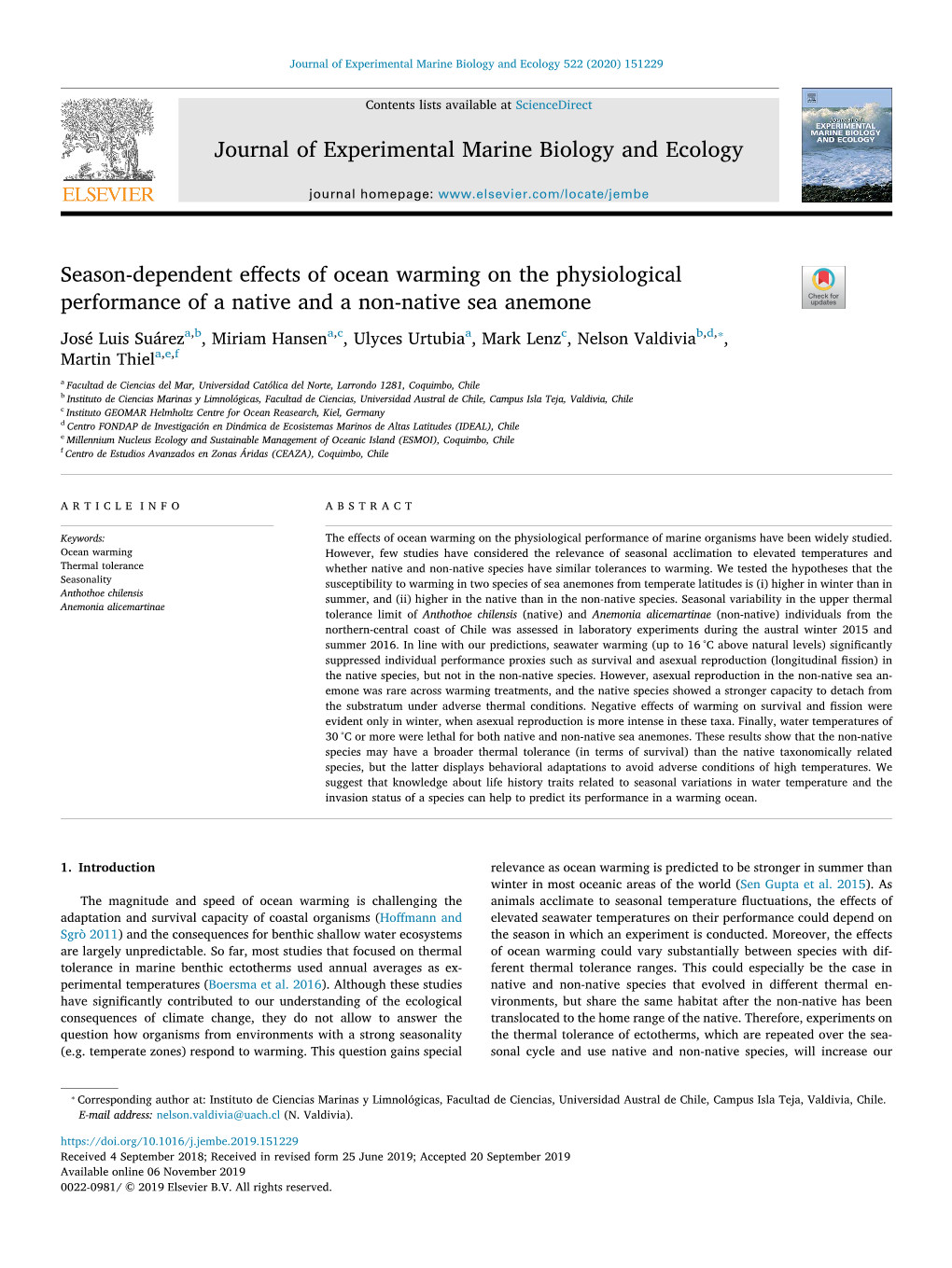 Season-Dependent Effects of Ocean Warming on the Physiological