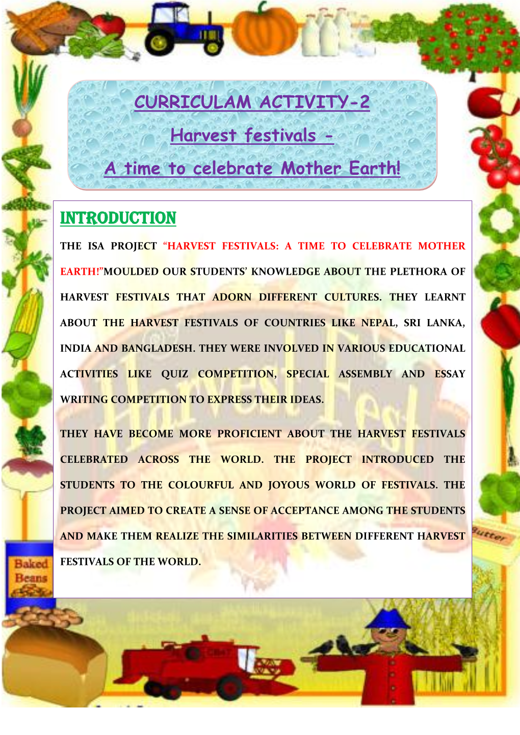 CURRICULAM ACTIVITY-2 Harvest Festivals - a Time to Celebrate Mother Earth!