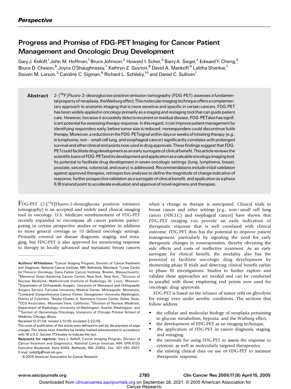 Progress and Promise of FDG-PET Imaging for Cancer Patient Management and Oncologic Drug Development Gary J