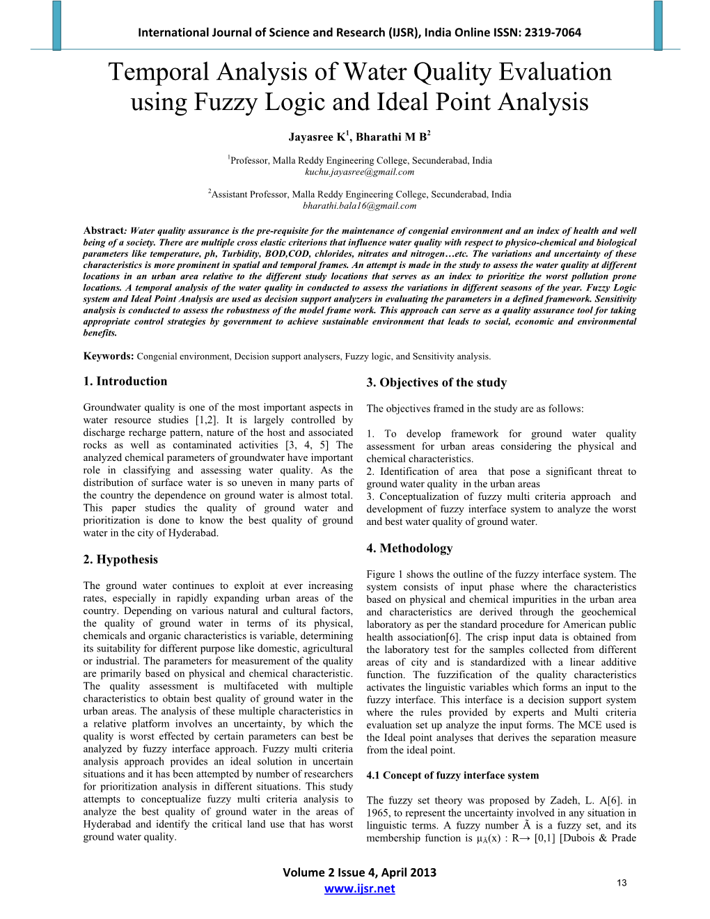 Temporal Analysis of Water Quality Evaluation Using Fuzzy Logic and Ideal Point Analysis