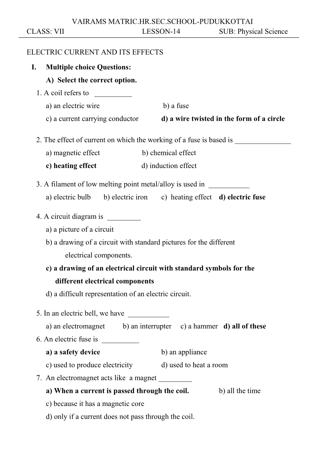 Physical Science ELECTRIC CURRENT and ITS EFFECTS I