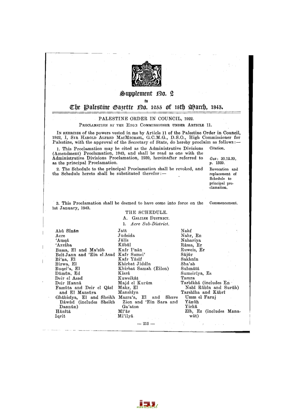 Supplement Bo. 2 Cf)E Palestine <Sa?Ette Bo. Nm of Istj $®Ml>, 1945