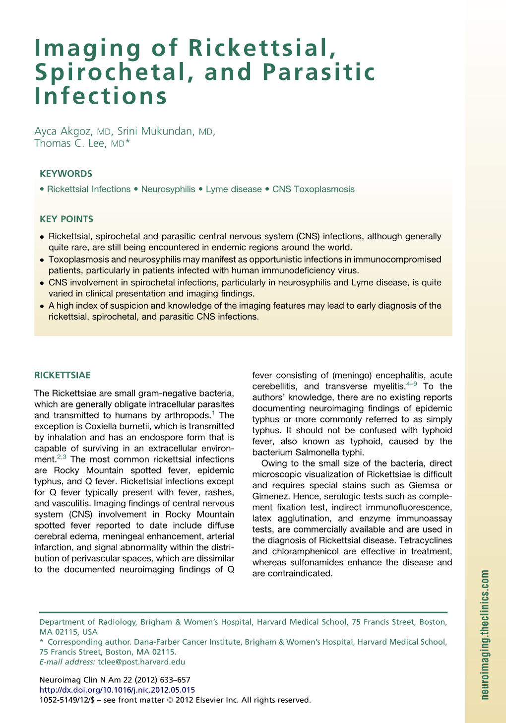 Imaging of Rickettsial, Spirochetal, and Parasitic Infections