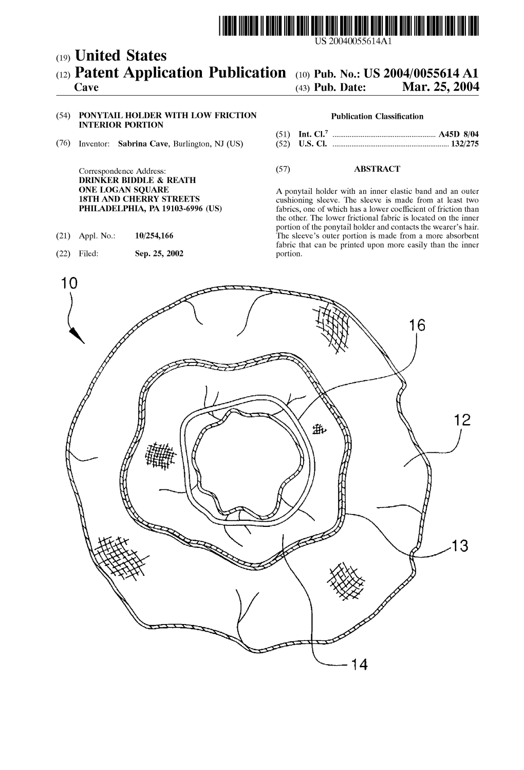 Patent Application Publication (10) Pub. No.: US 2004/0055614 A1 Cave (43) Pub