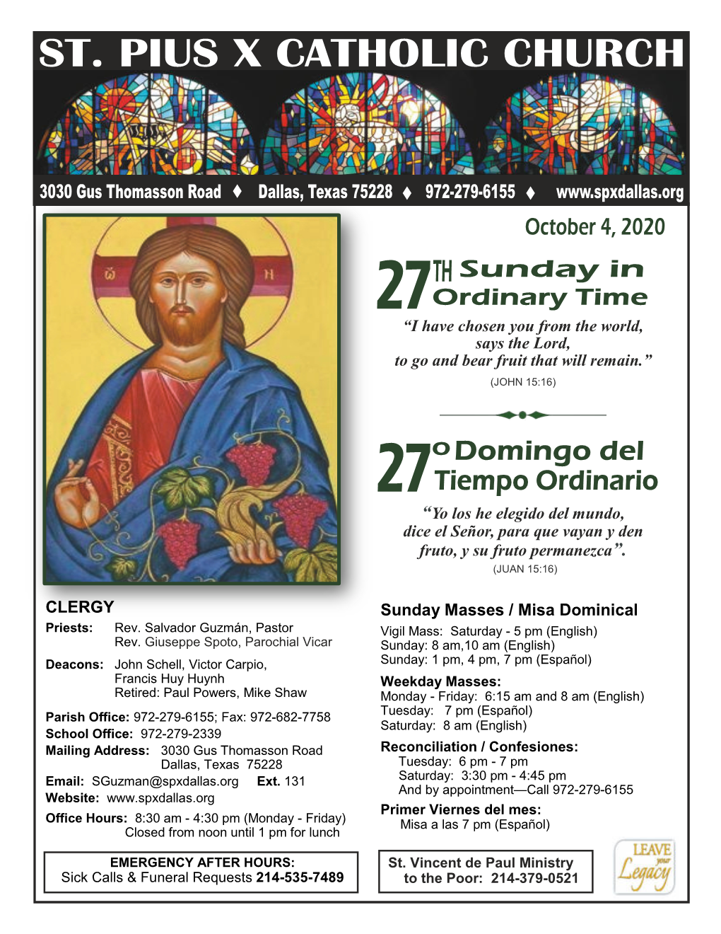 Sunday Masses / Misa Dominical CLERGY