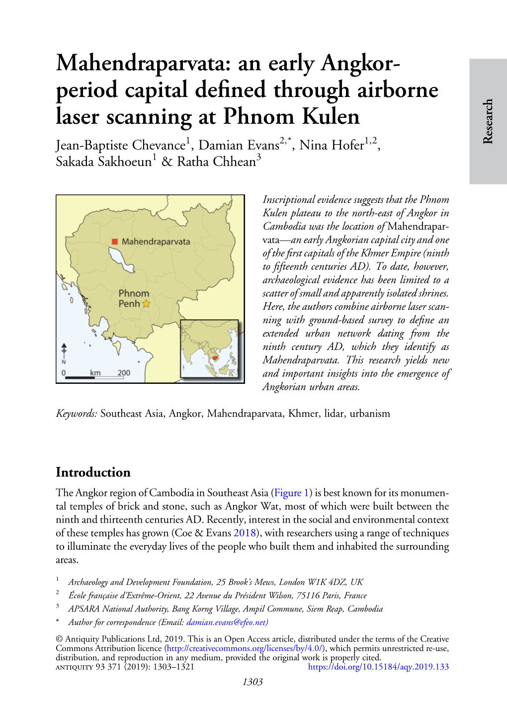 Mahendraparvata: an Early Angkor- Period Capital Defined Through Airborne Laser Scanning at Phnom Kulen