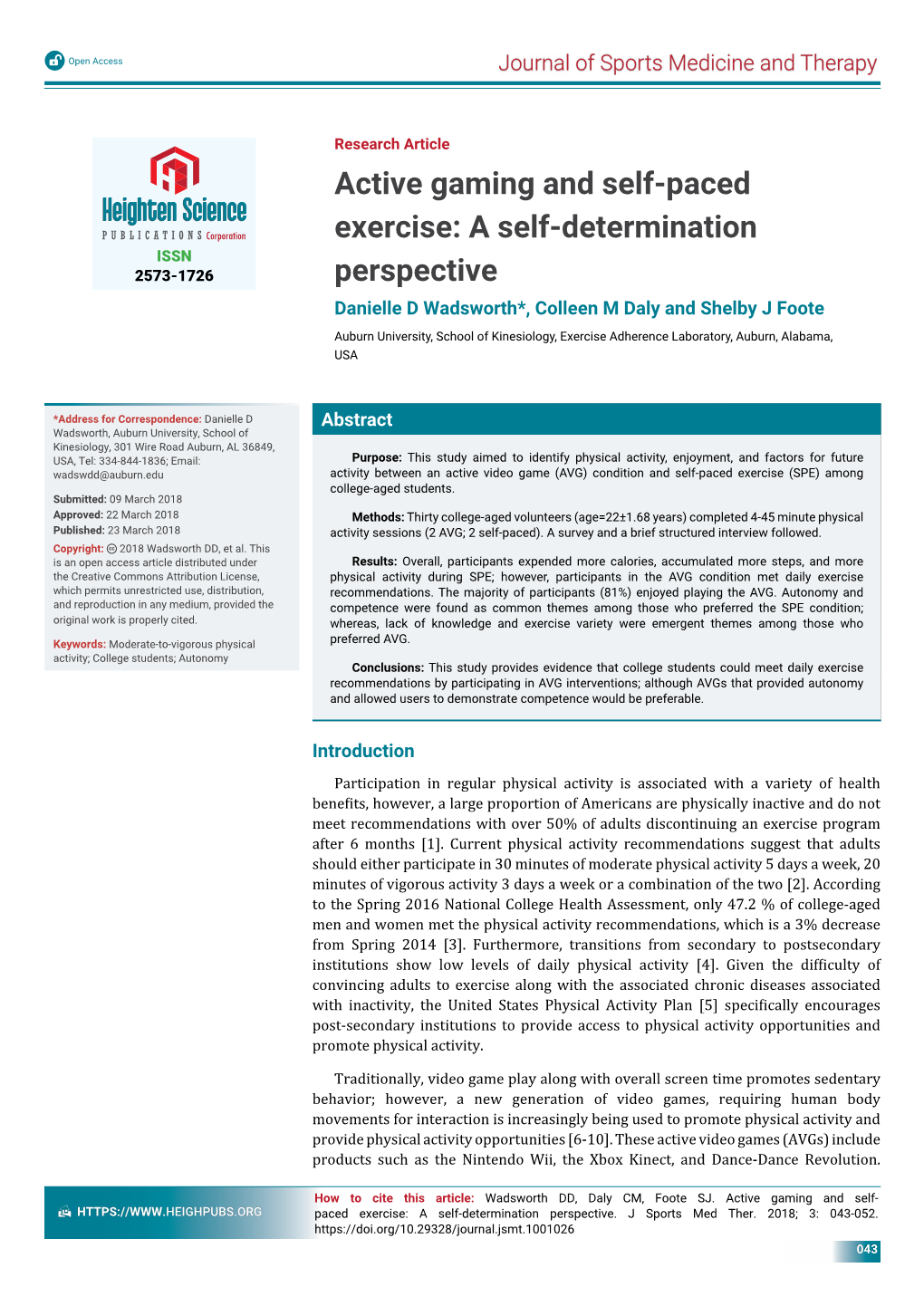 Active Gaming and Self-Paced Exercise: a Self-Determination