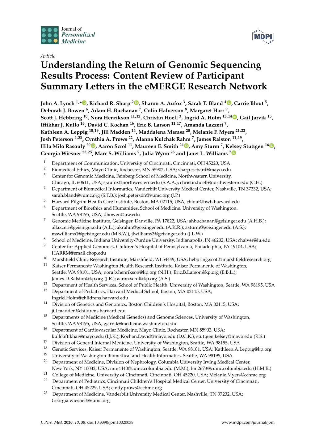 Understanding the Return of Genomic Sequencing Results Process: Content Review of Participant Summary Letters in the Emerge Research Network