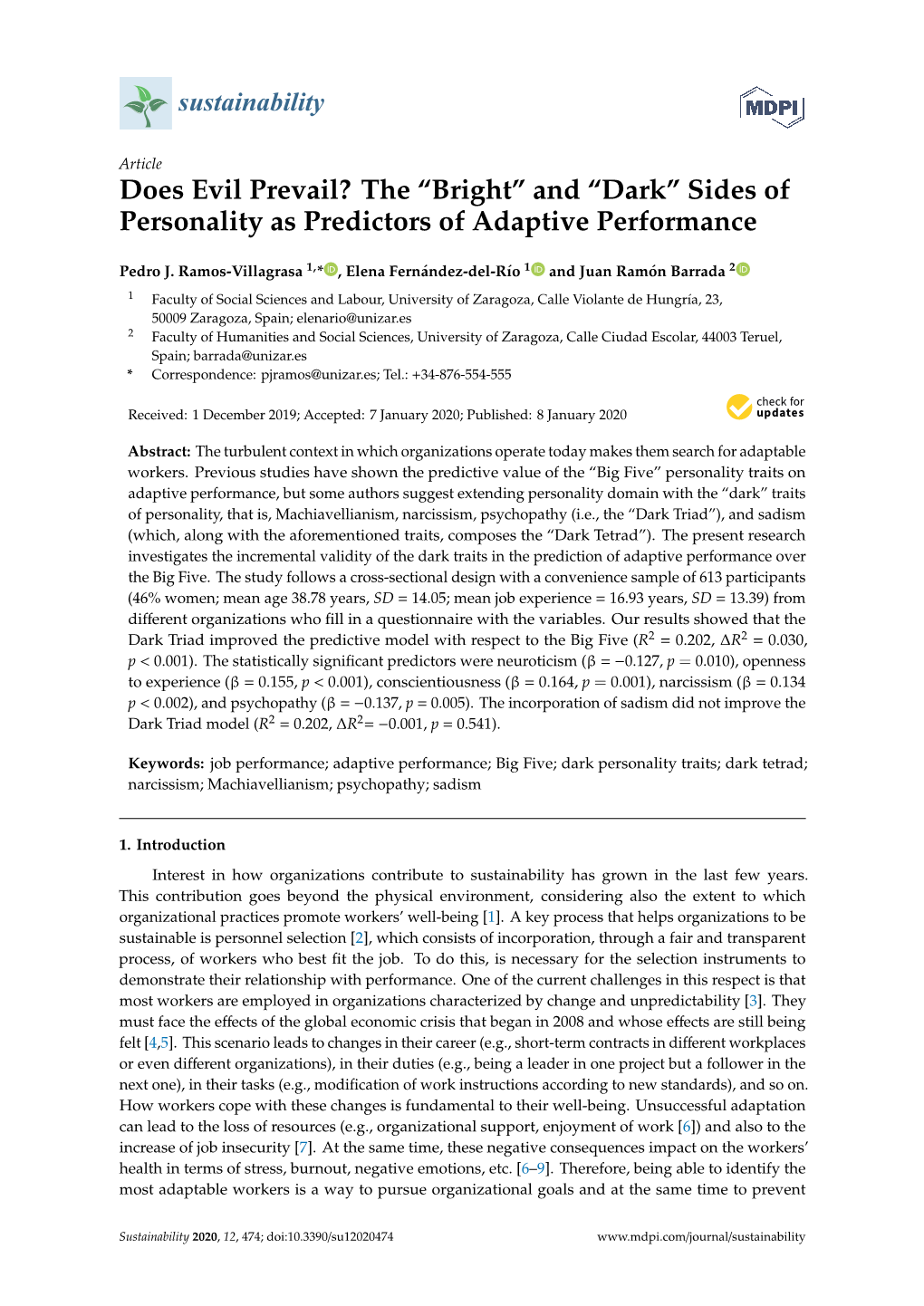 And “Dark” Sides of Personality As Predictors of Adaptive Performance