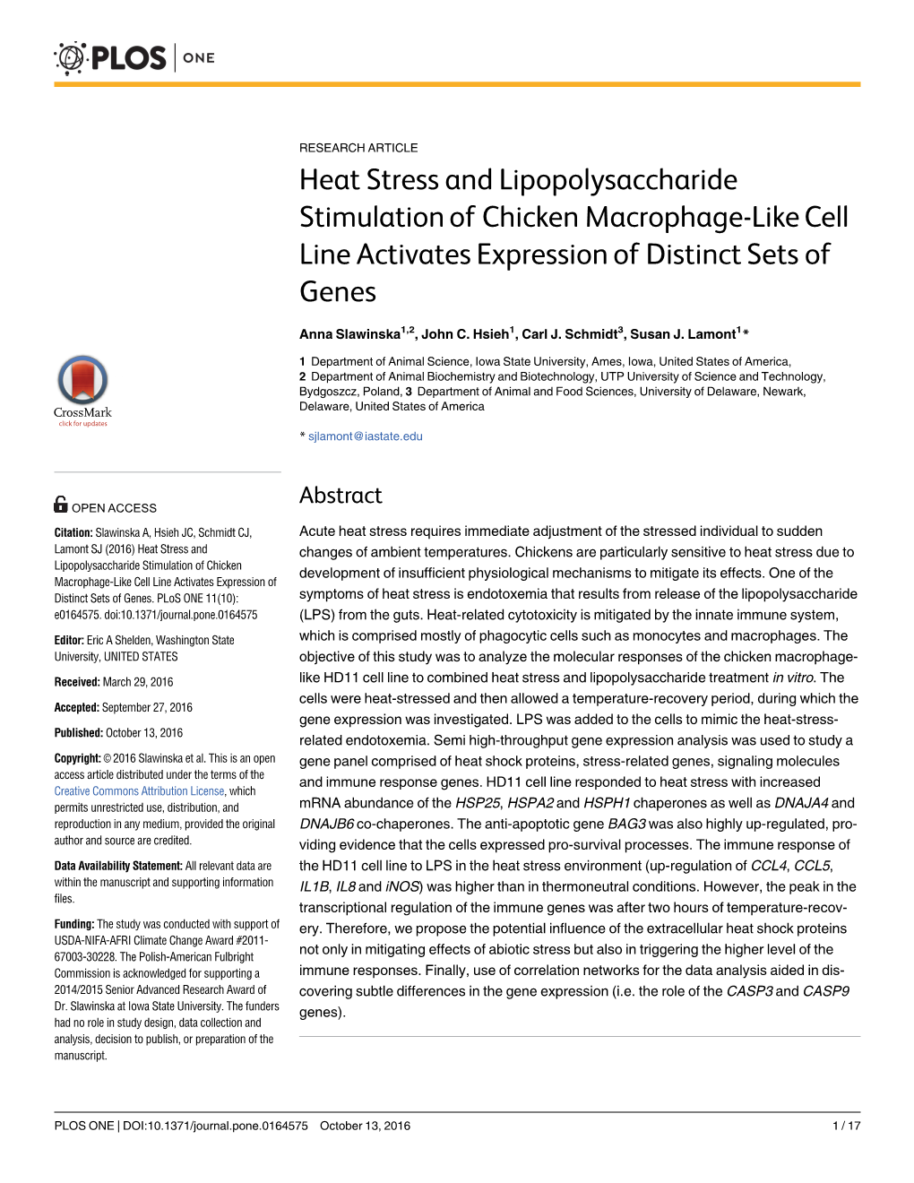 Heat Stress and Lipopolysaccharide Stimulation of Chicken Macrophage-Like Cell Line Activates Expression of Distinct Sets of Genes