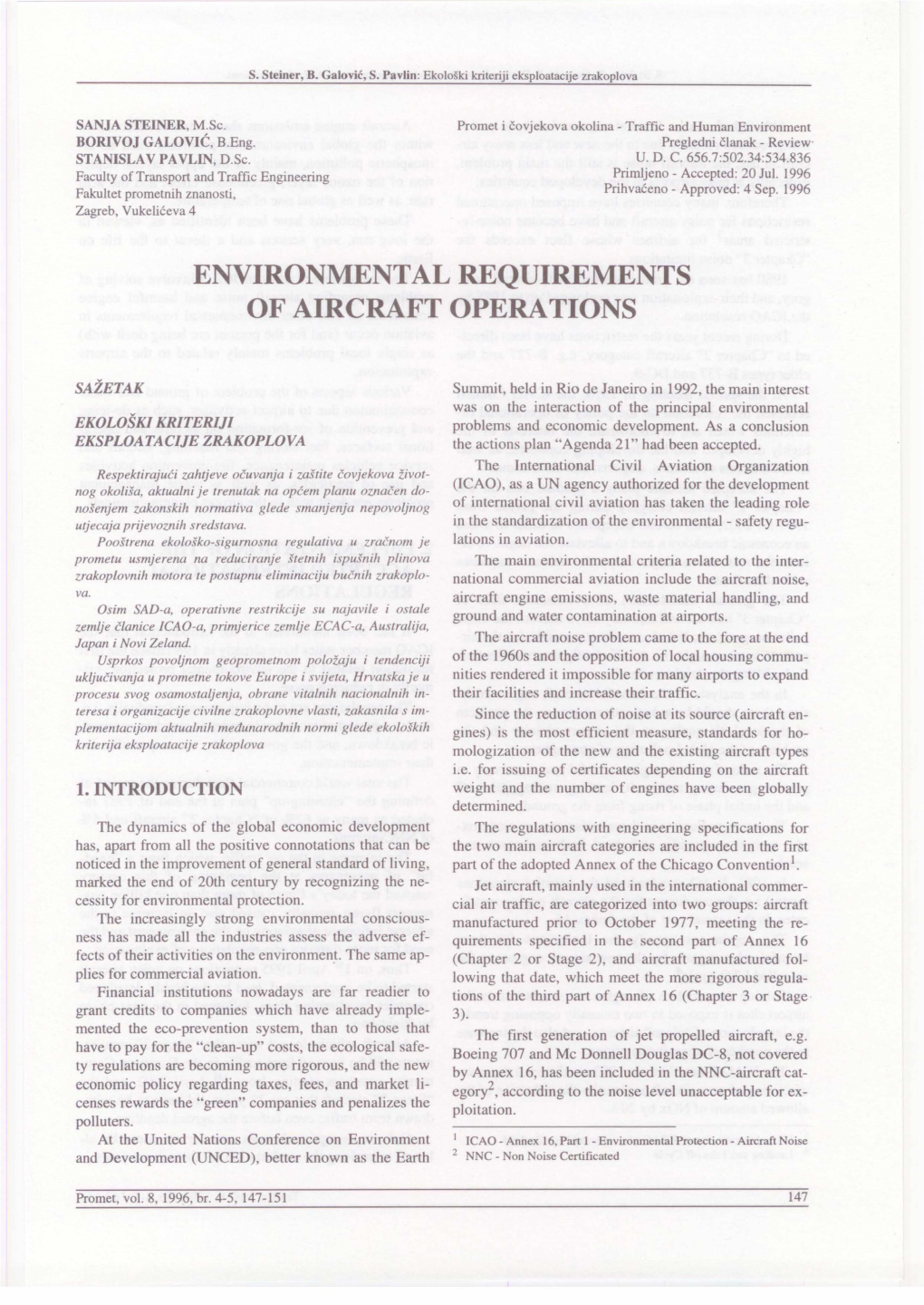 Environmental Requirements of Aircraft Operations