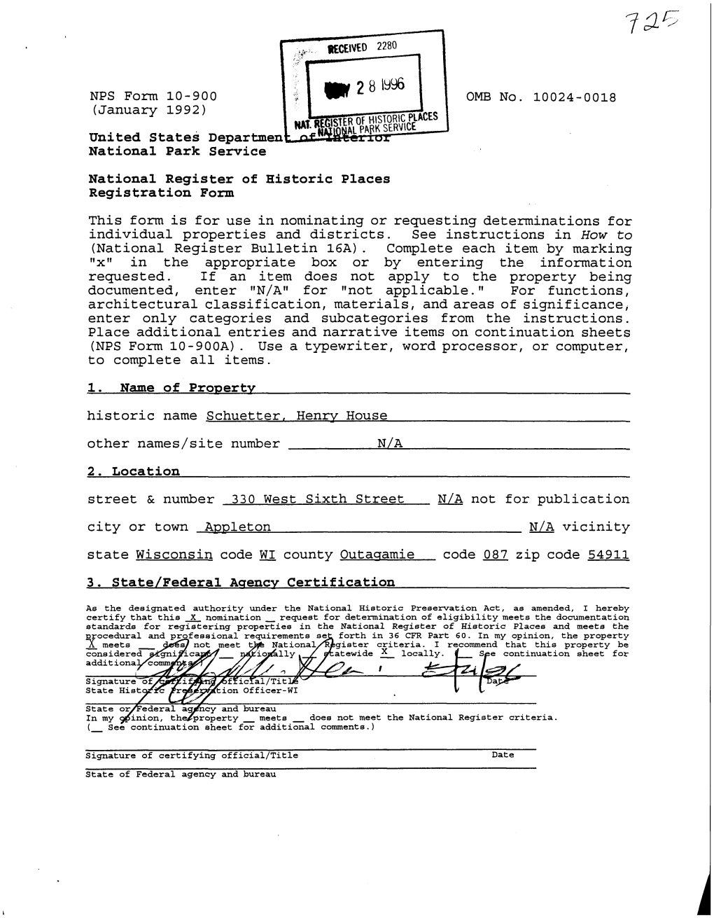 This Form Is for Use in Nominating Or Requesting Determinations for Individual Properties and Districts