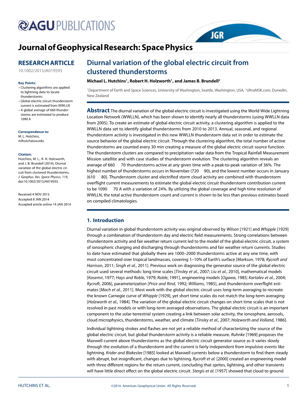 Diurnal Variation of the Global Electric Circuit from Clustered Thunderstorms