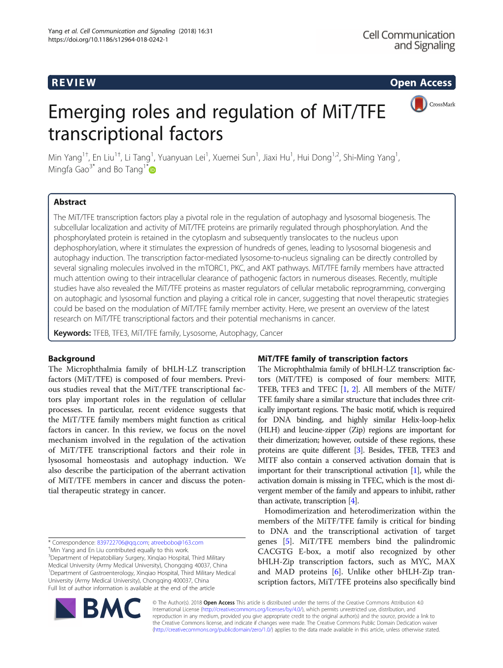 Emerging Roles and Regulation of Mit/TFE Transcriptional Factors