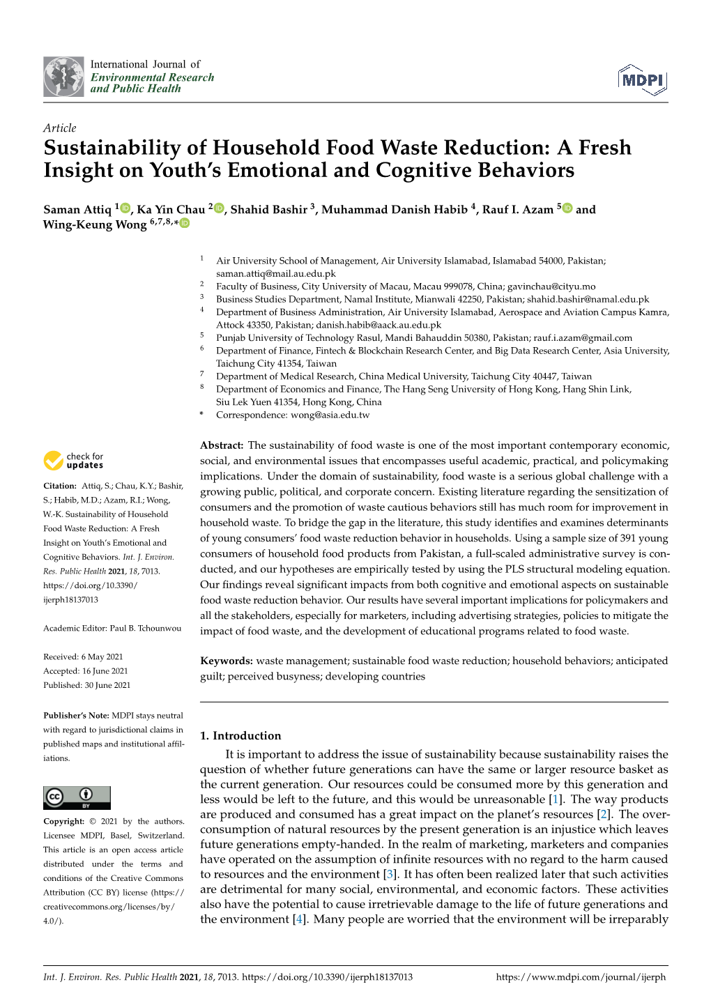 Sustainability of Household Food Waste Reduction: a Fresh Insight on Youth’S Emotional and Cognitive Behaviors