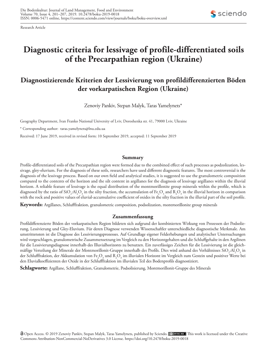 Diagnostic Criteria for Lessivage of Profile-Differentiated Soils of the Precarpathian Region (Ukraine)