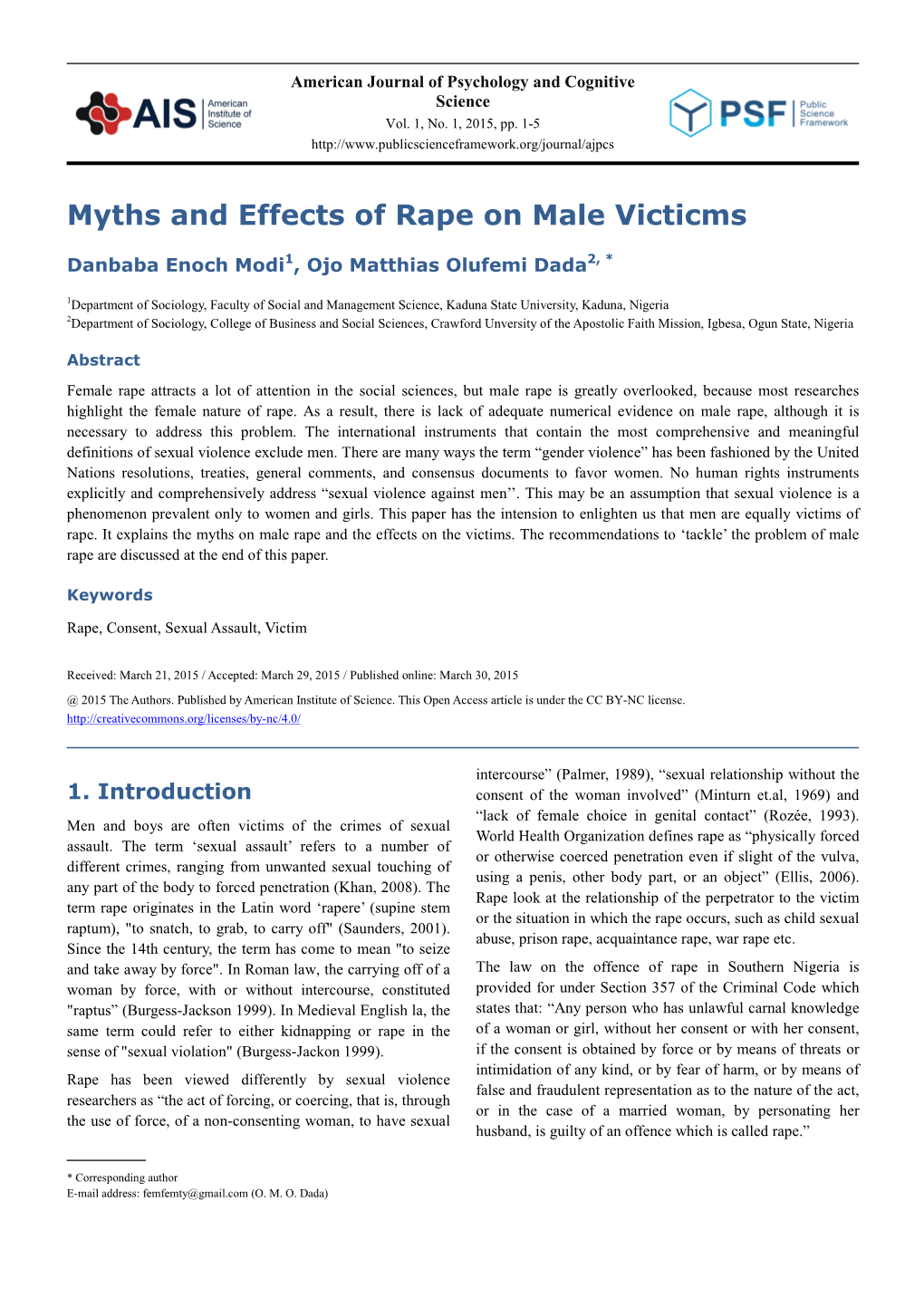Myths and Effects of Rape on Male Victicms