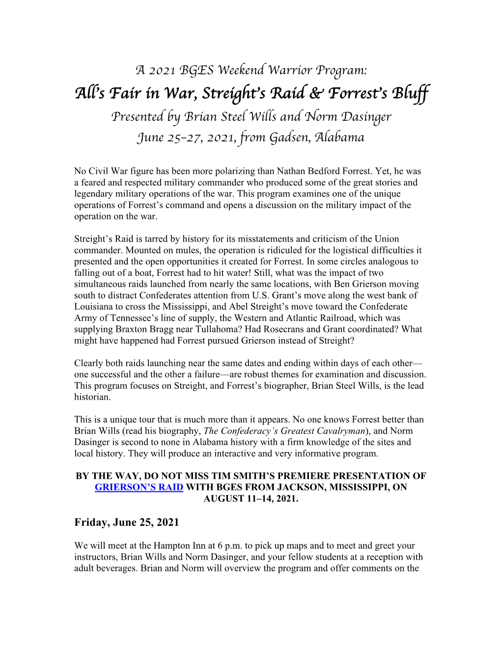 All's Fair in War, Streight's Raid & Forrest's Bluff