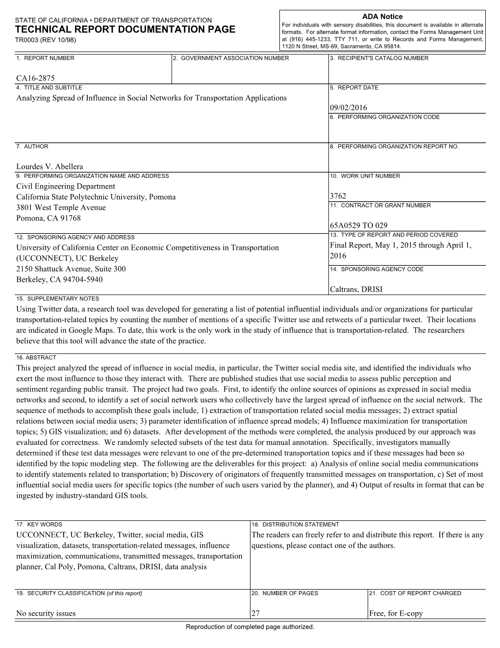 TECHNICAL REPORT DOCUMENTATION PAGE Formats