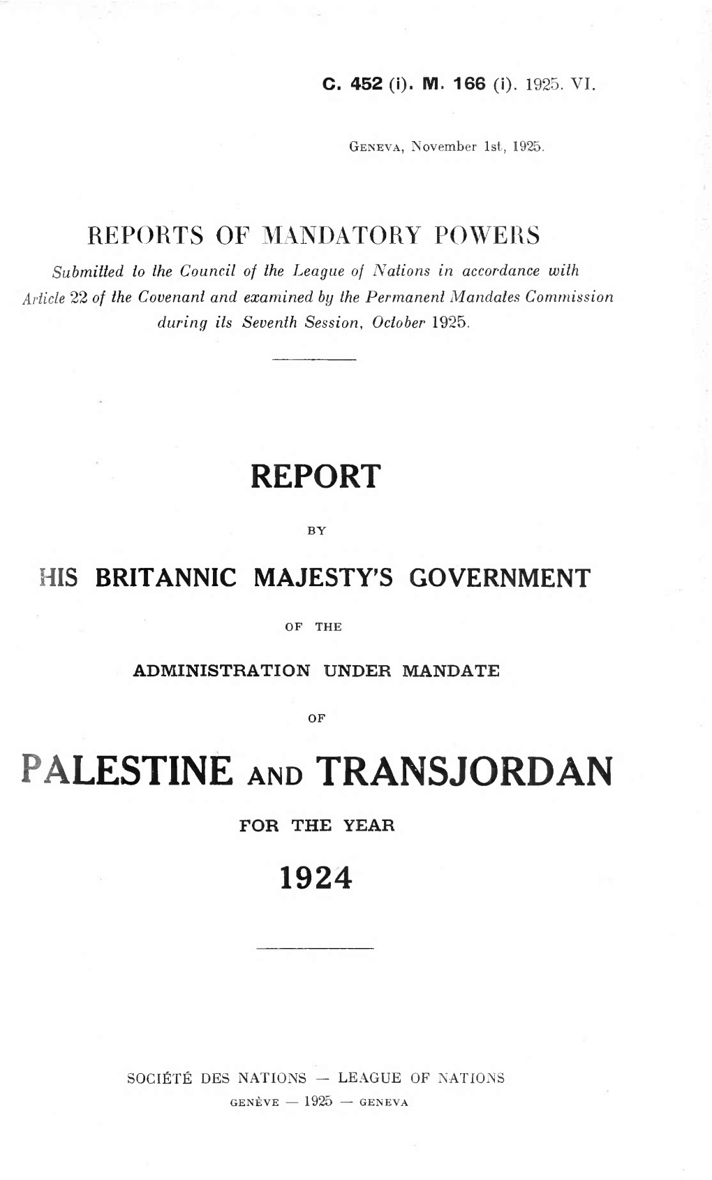 PALESTINE and TRANSJORDAN