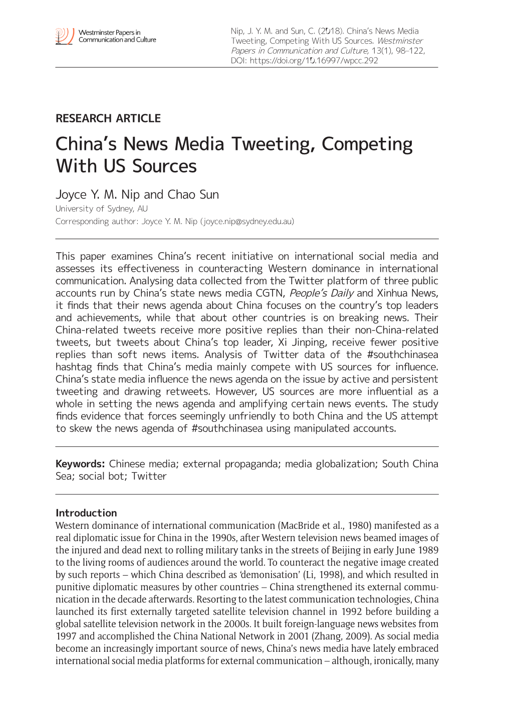 China's News Media Tweeting, Competing with US Sources