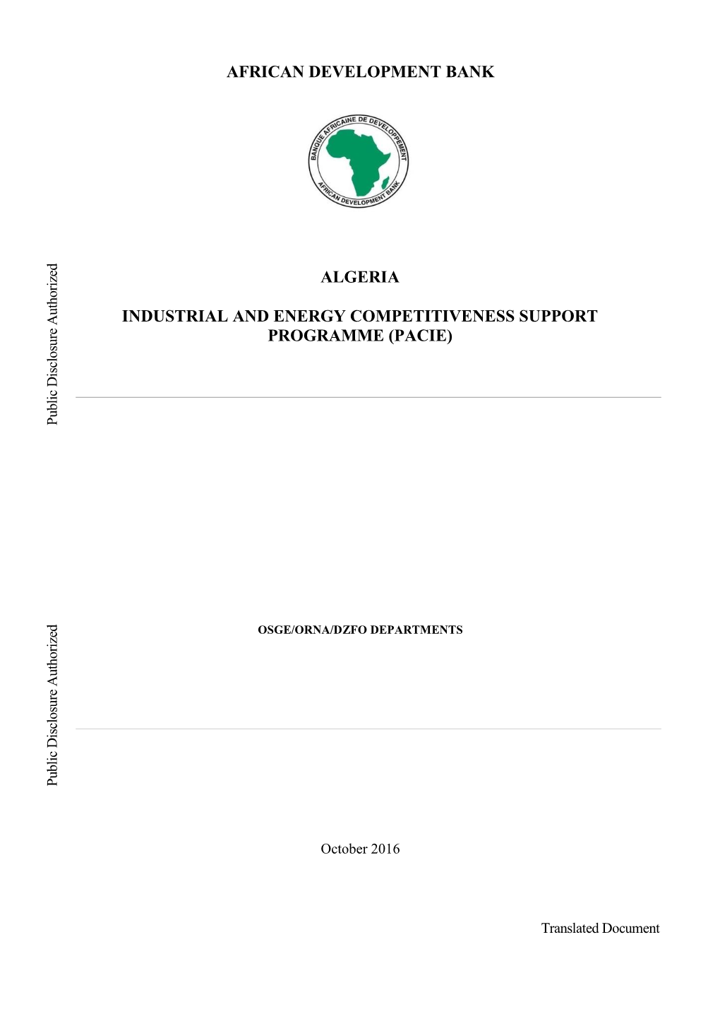 African Development Bank Algeria Industrial and Energy